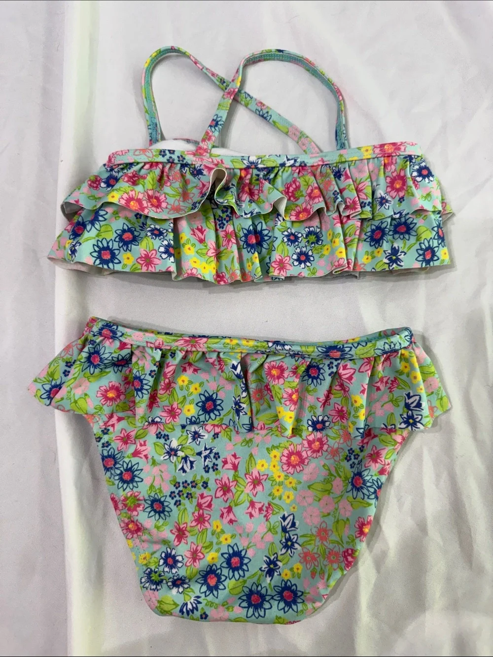 Janie and Jack Pastel Floral Ruffle Bikini - Pink, Blue, Yellow, Green